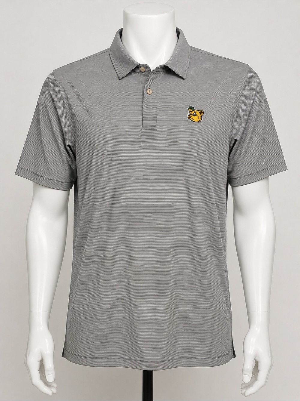 Peter Millar Gray Polo with Yellow Bear Patch